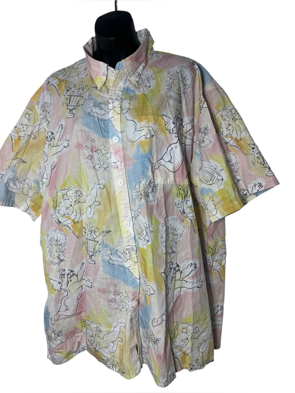 Yiume‎ men’s xxl Hawaiian artsy button up short sleeve Cupid cherub tie dye